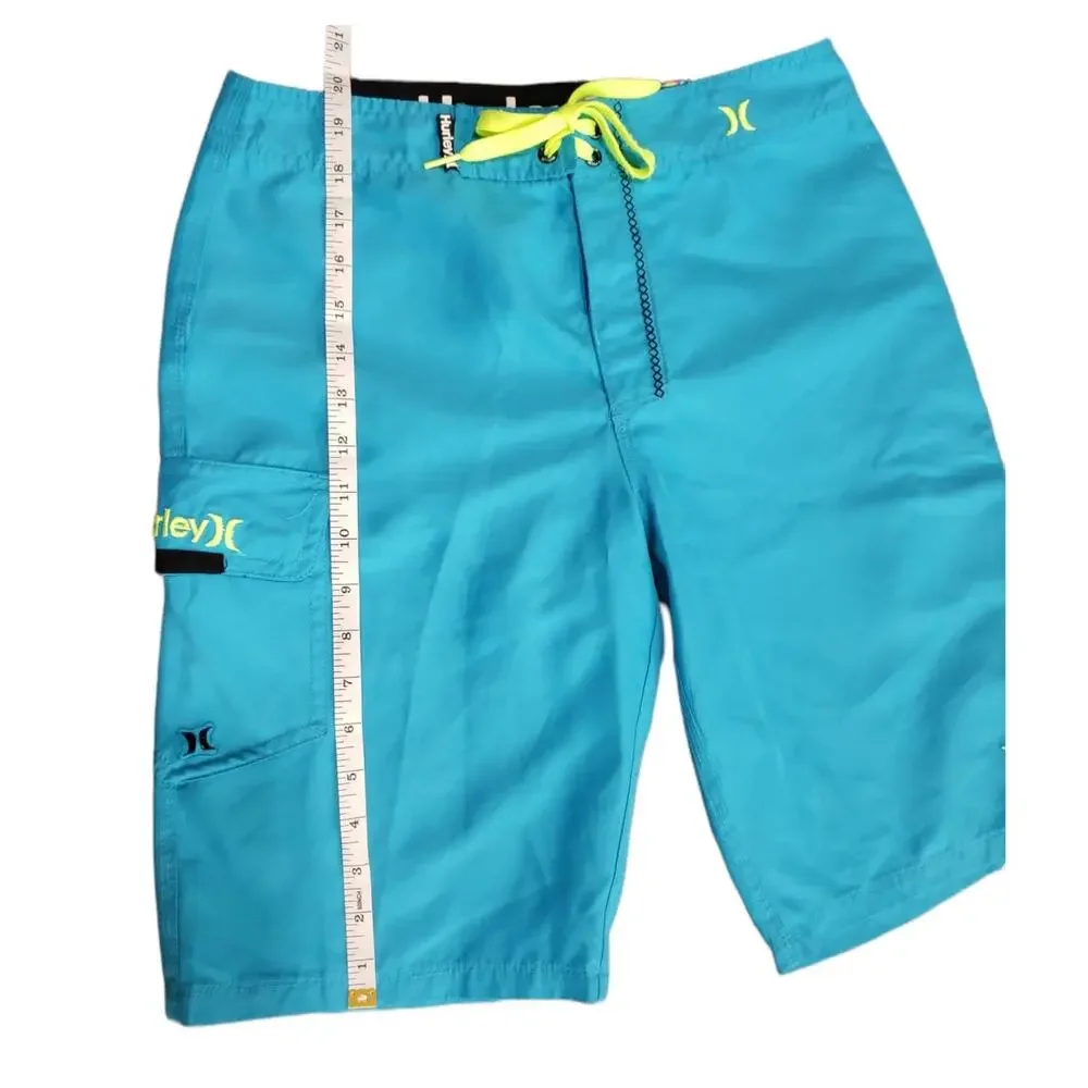 Hurley Bright Neon Blue Yellow String Tie Board Shorts - Swimming Trunks